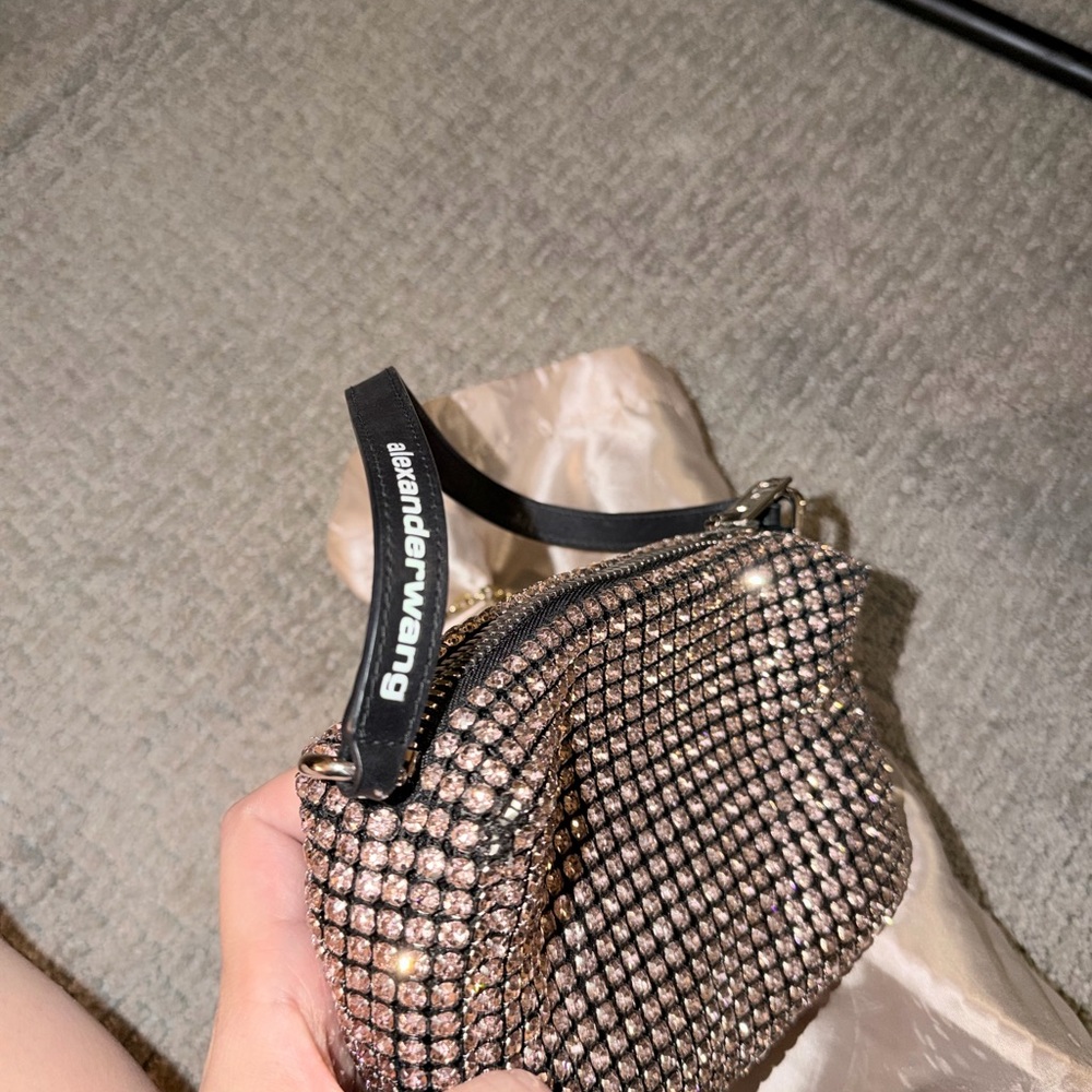 Alexander Wang Rose Gold Crystal Mesh Wristlet with Black Strap - Picture 2 of 3